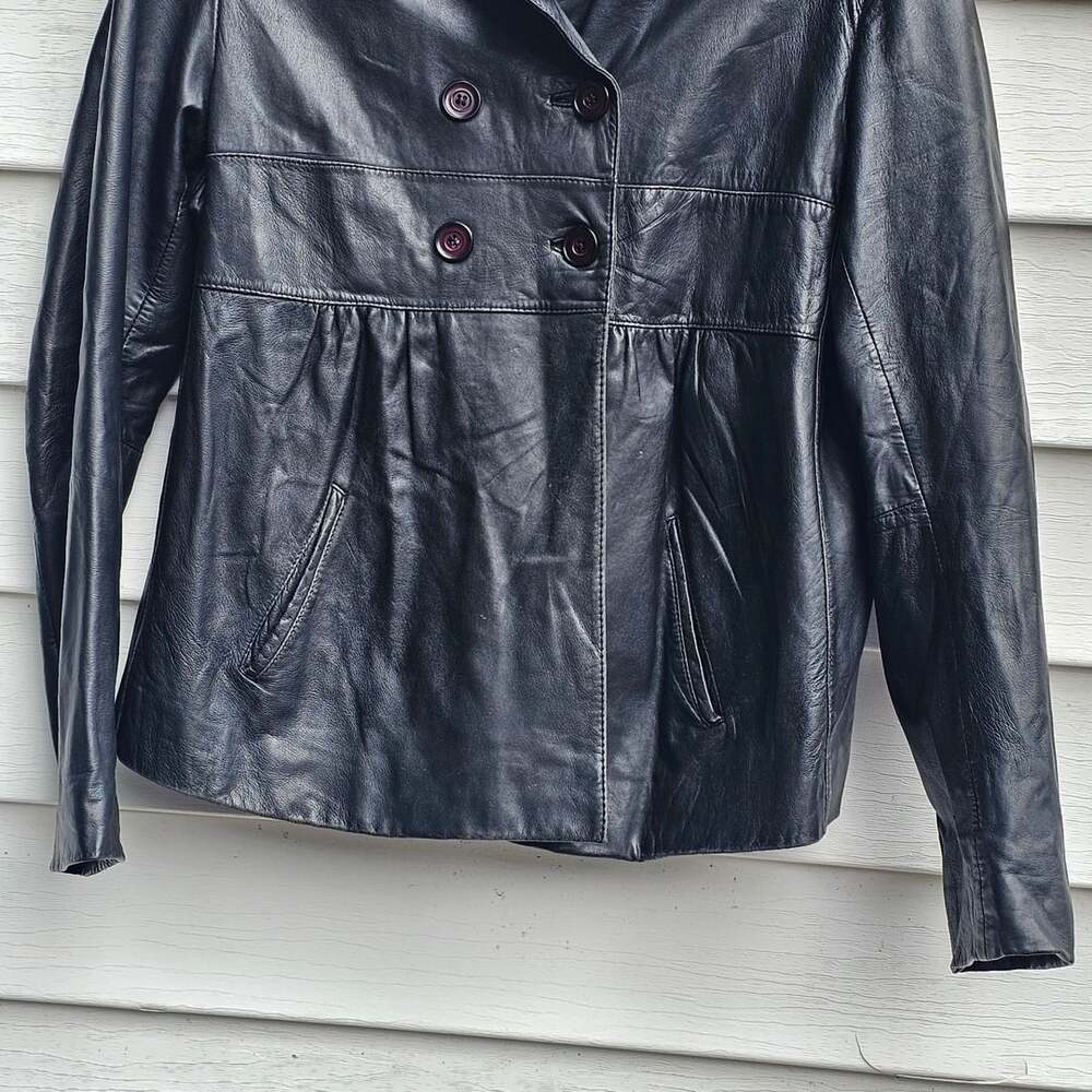 Kenar Women’s Size 8 Black Genuine Leather Double Breasted Jacket Y2K Babydoll - Picture 4 of 9